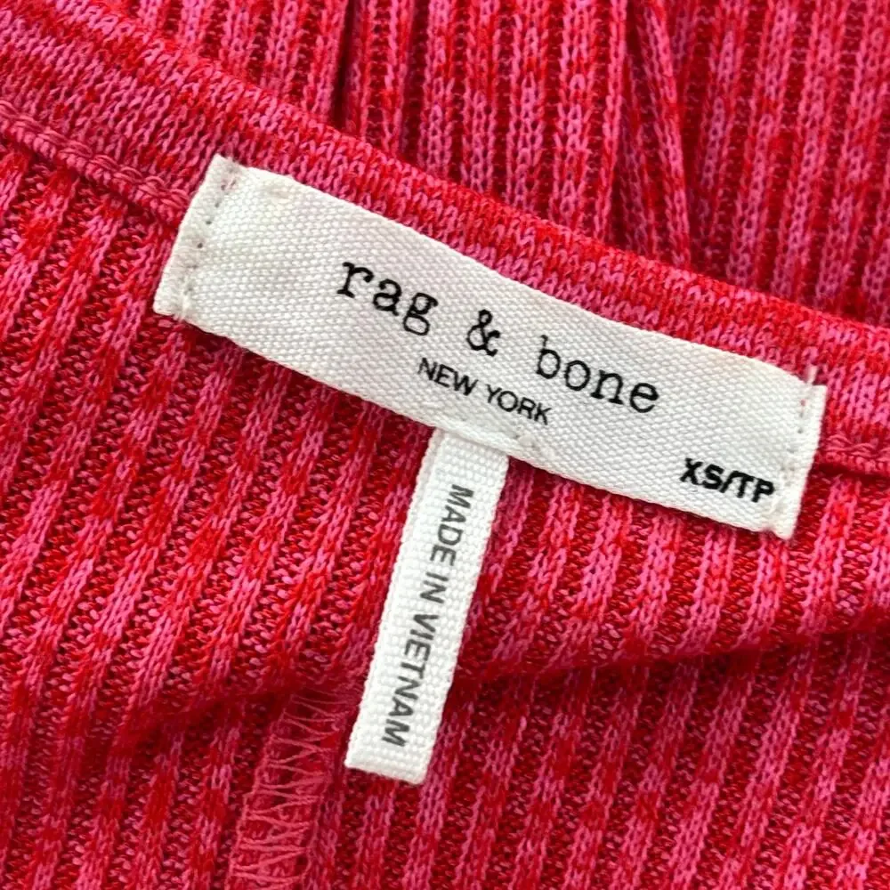 Rag & Bone Pink Marled Red The Knit Ribbed Henley Long Sleeve Top
